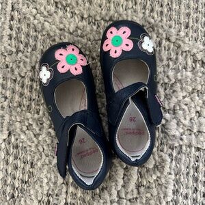 Pediped Dark Blue Dress Shoes with Pink Floral Accents